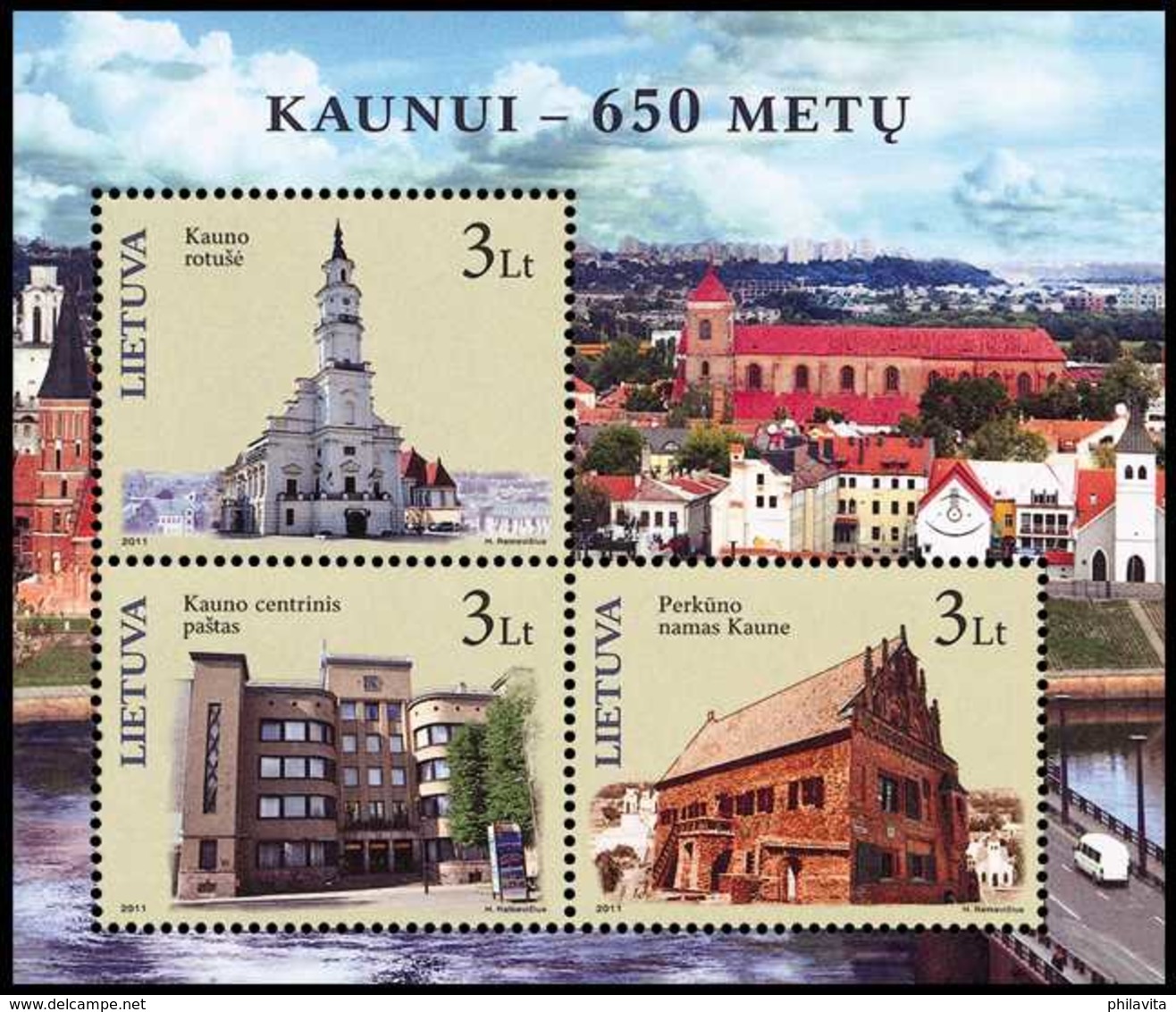 2011 Lithuania 650 Years Of City Kaunas Rathaus, Perkunas-Haus, Post Office MS MNH** MI B 41 Cathedral - Litauen