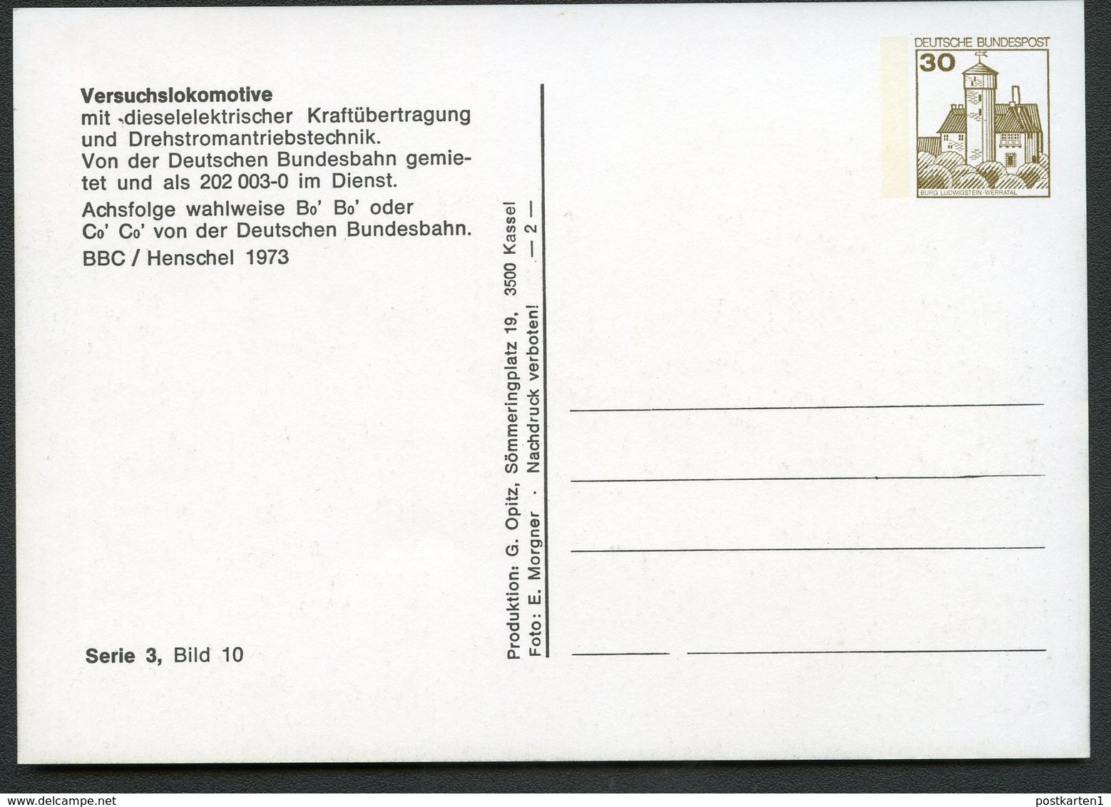 Bund PP98 B2/002 VERSUCHSLOKOMOTIVE 202003.0 Bietigheim-Bissingen 1981 NGK 5,00 € - Cartes Postales Privées - Neuves