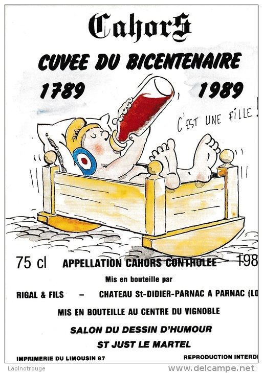 Etiquette Vin BD HENNEQUIN Guy Salon Dessin Humour Et Caricature St Just Le Martel 1989 - Tischkunst