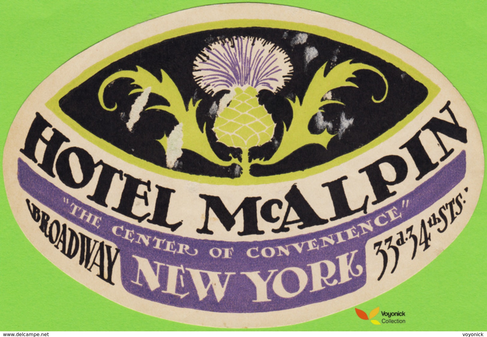 Voyo  HOTEL McALPIN New York USA Hotel Label Early Printing  Vintage - Hotel Labels