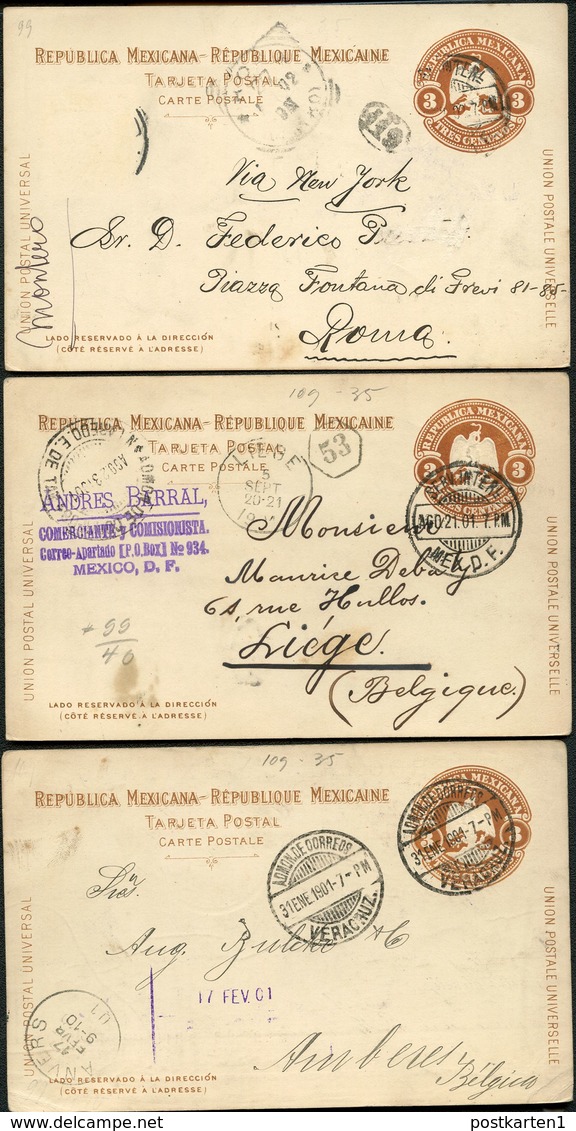 Mexico 3 Postal Cards MEPSI #PC108 Used To BELGIUM And ITALY 1901-02 - Messico