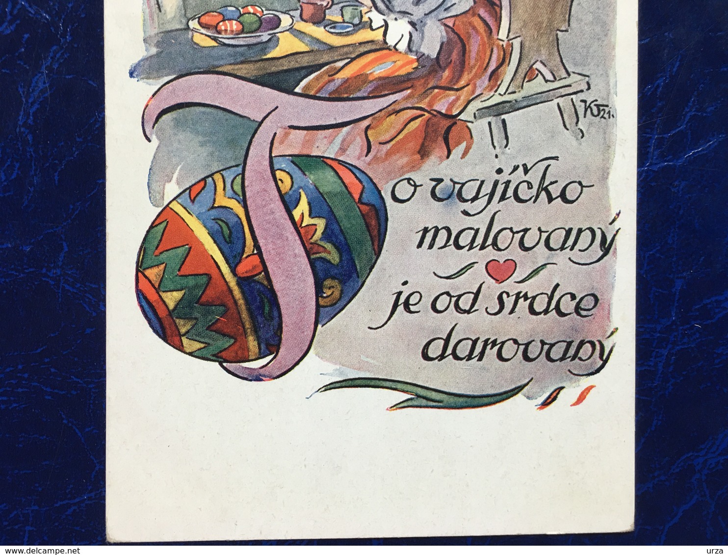 Embossed-gaufrée--"Jeune Femme Peint Des Oeufs De Pâques"-Illustrateur Tchèque-(my Ref 629) - Pascua