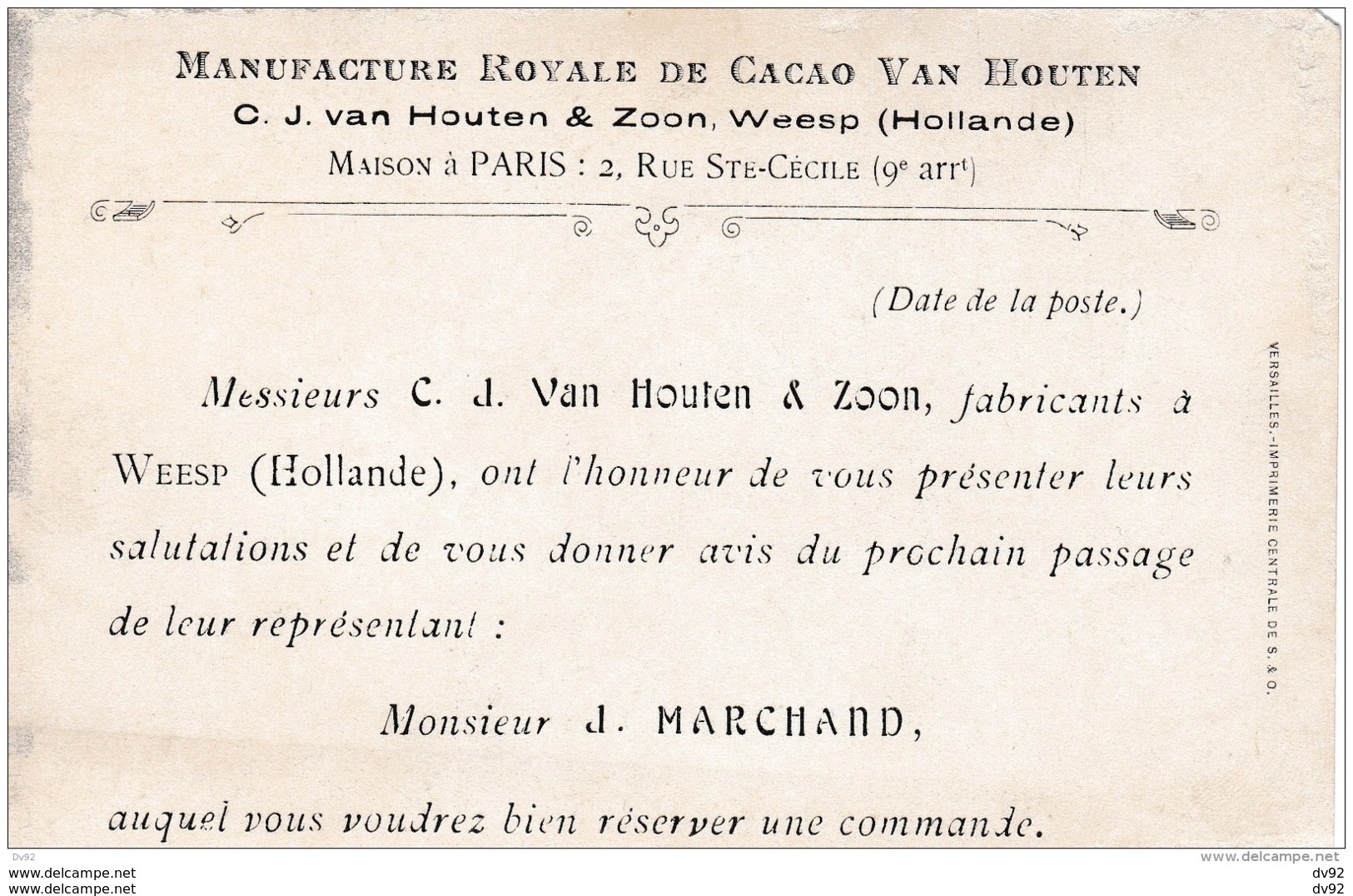 MANUFACTURE ROYALE DE CACAO VAN HOUTEN VOITURE PHAETON - Publicité