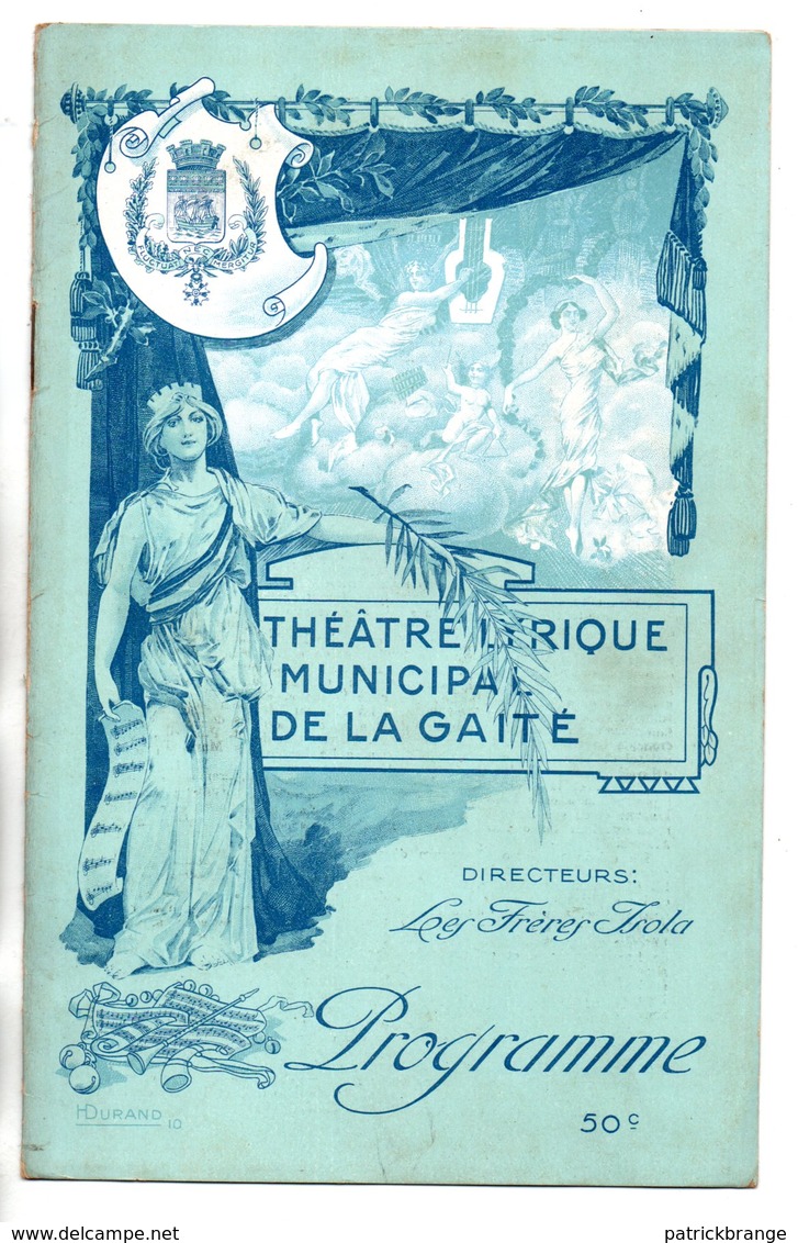 PROGRAMME . THÉÂTRE LYRIQUE DE LA GAÎTÉ . " PHRYNÉ ". M. E. CLÉMENT, Mlle HERLEROY . CAMILLE SAINT-SAENS - Réf. N° 30P - - Programmes