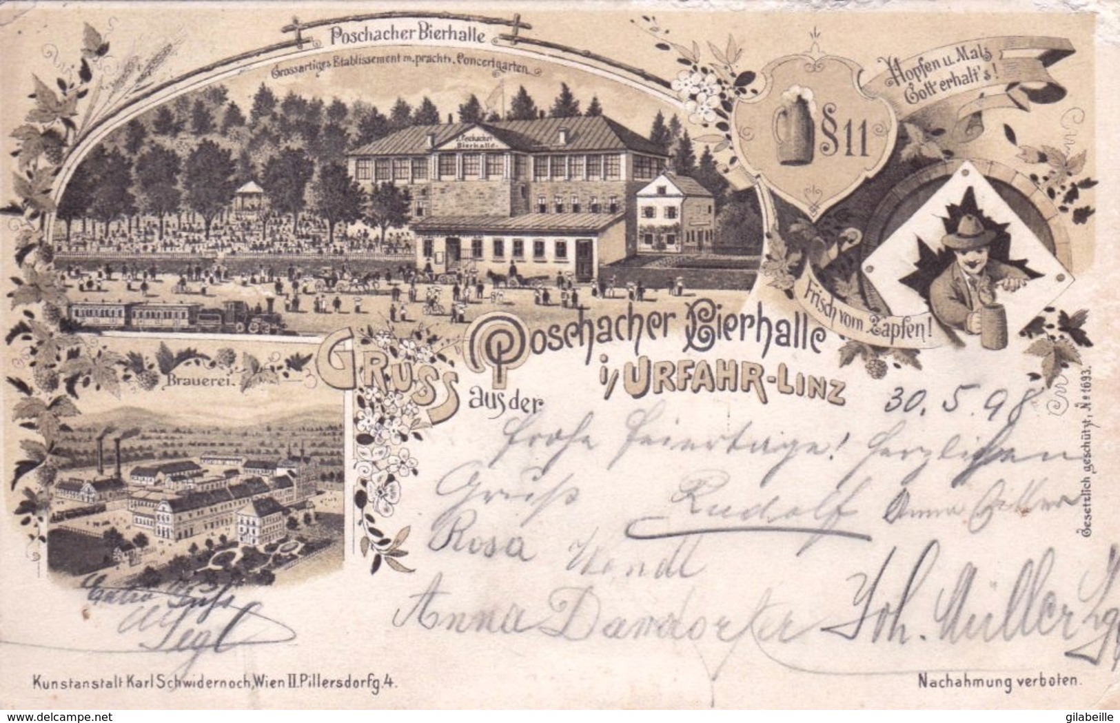 Oesterreich -   Gruss Aus Der Doschacher Bierhalle Urfahr Linz  - Litho 1898 - Linz