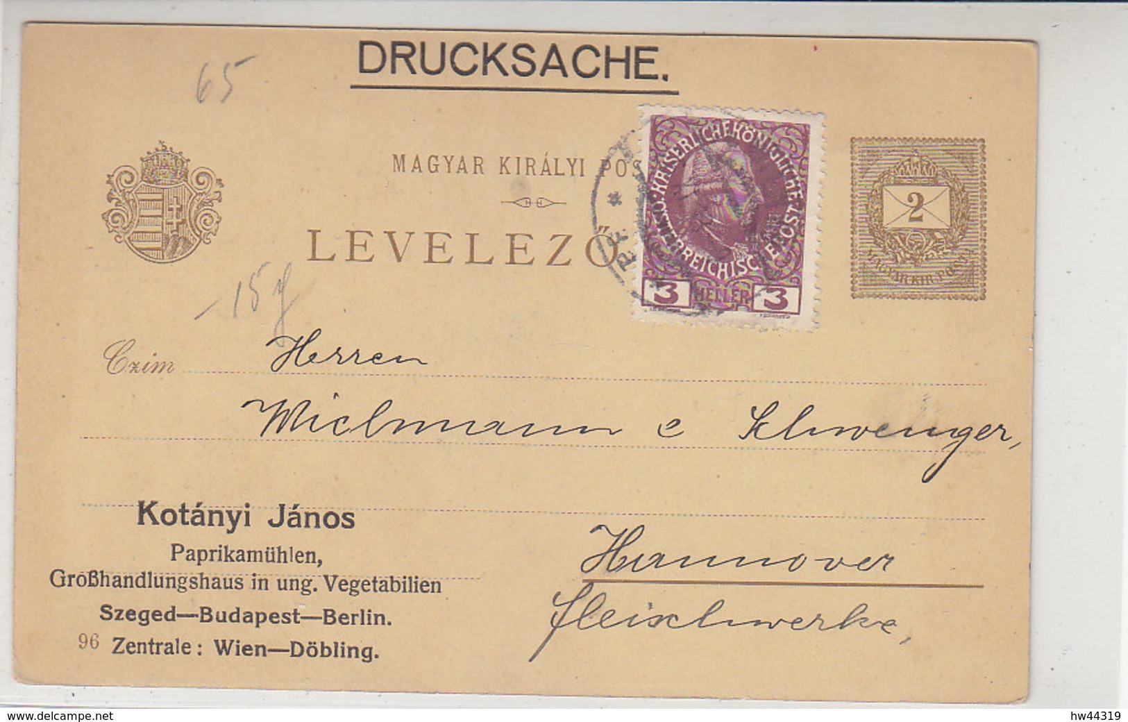 Ungarische Ganzsache Mit Zudruck Aus WIEN 26.11.13 Nach Hannover - Lettres & Documents