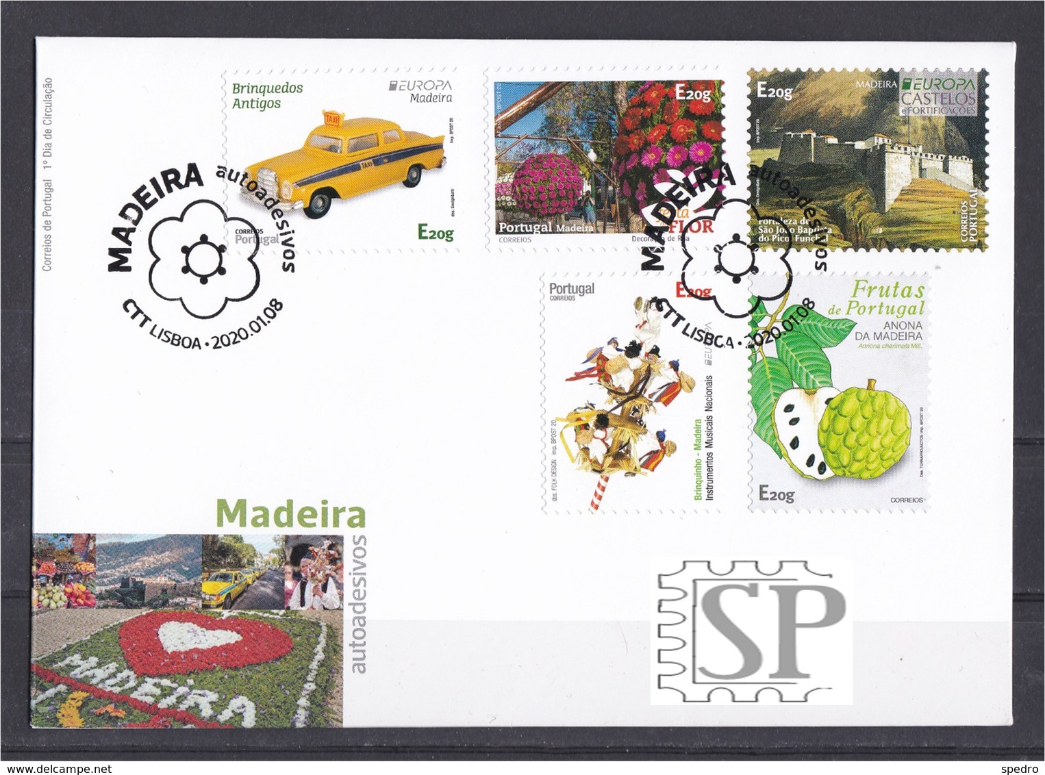 Portugal 2020 FDC Madeira Autoadesivos Festa Da Flor EUROPA Castelos Instrumentos Musicais Frutos Toys Castles Fruit - FDC