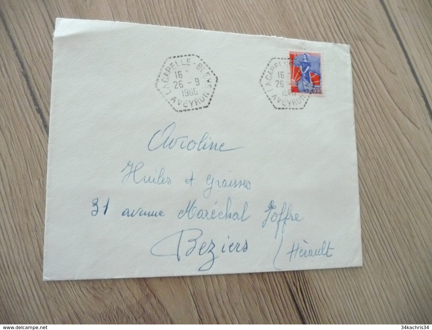 Lettre France  Agence Postale Cachet Hexagonal La Capelle Bleys 1960 Pour Béziers Marianne De La Nef Seul Sur Lettre - 1961-....