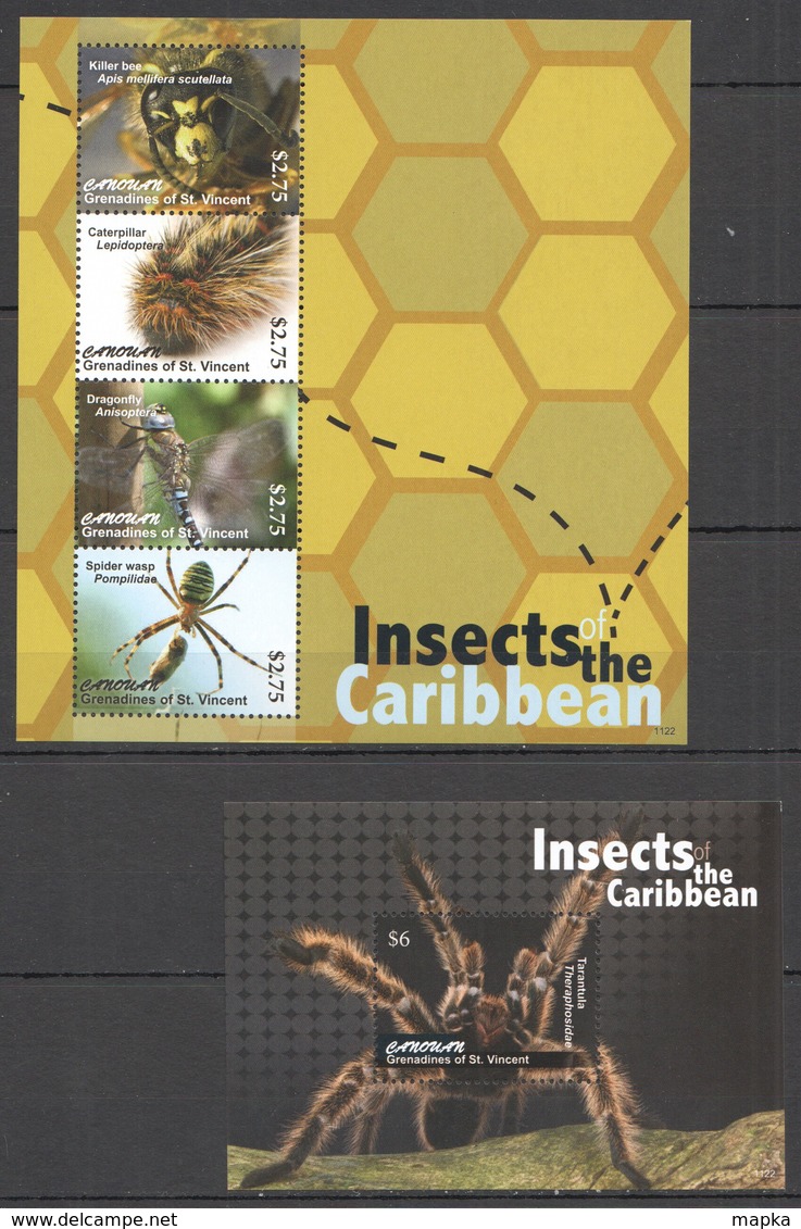 D570 2011 CANOUAN INSECTS OF THE CARIBBEAN #221-4 MICHEL 14 EURO KB+BL MNH - Other & Unclassified