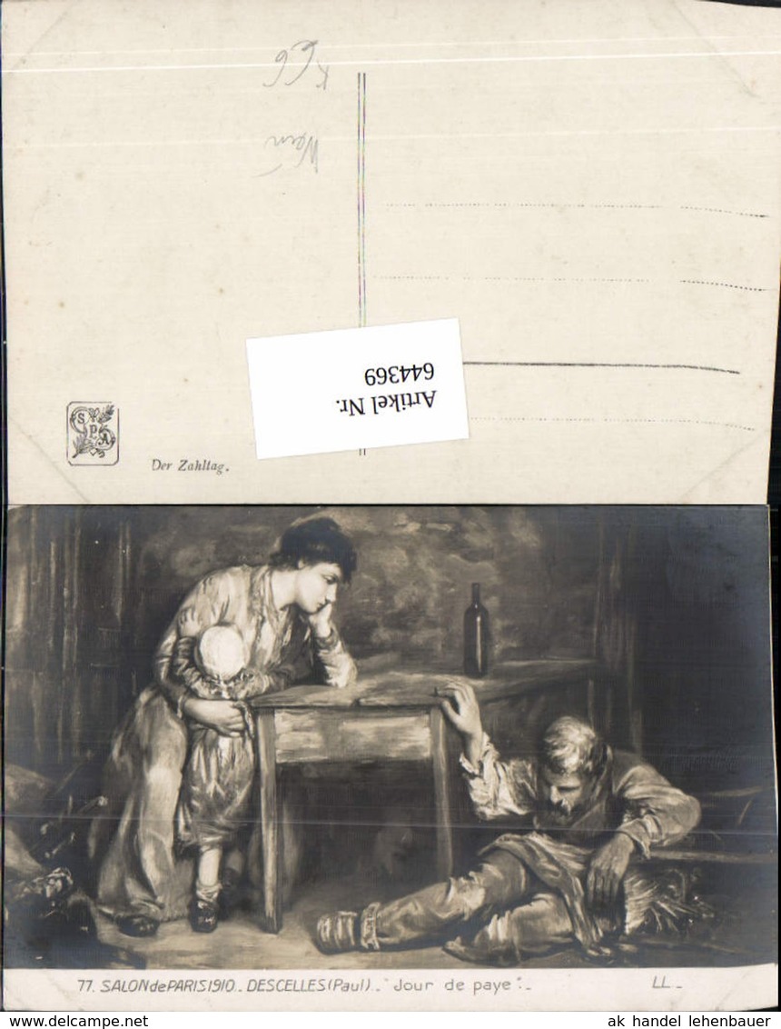 644369,K&uuml;nstler Salon De Paris 1910 Paul Descelles Wein Weinflasche Alkohol - Sonstige & Ohne Zuordnung