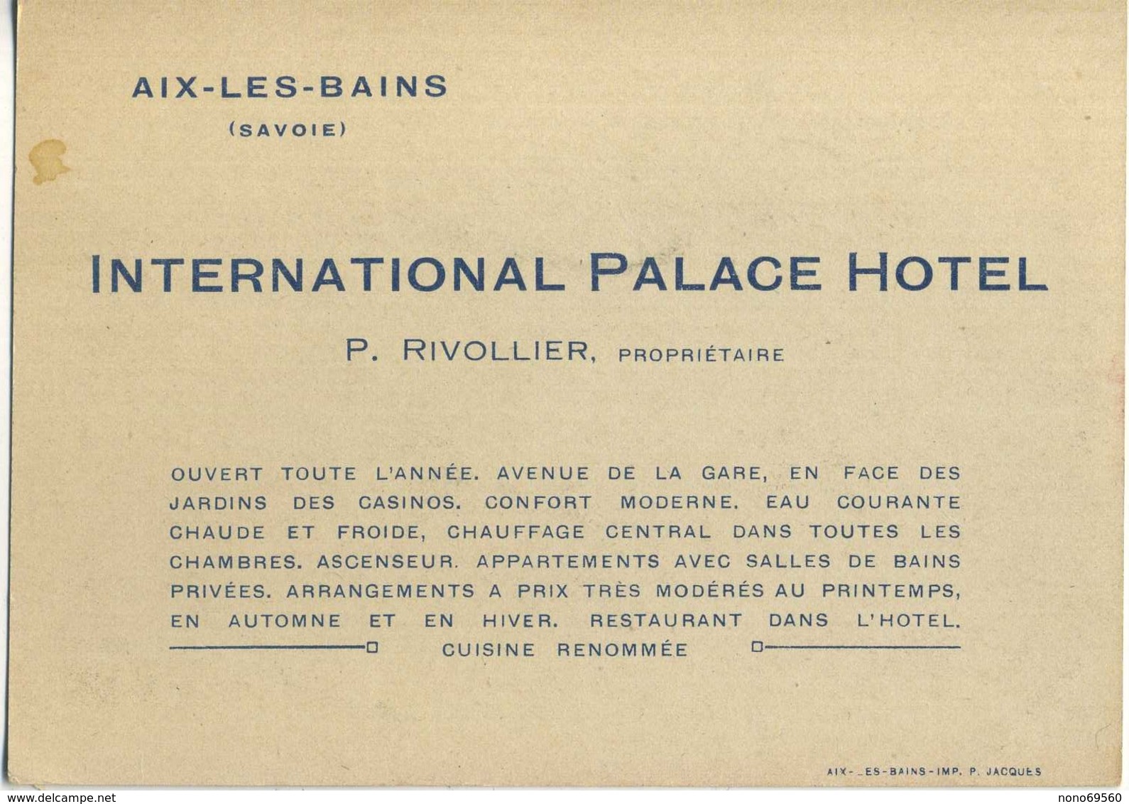 CPA Carte Publicitaire Aix Les Bains International Palace Hotel - Aix Les Bains