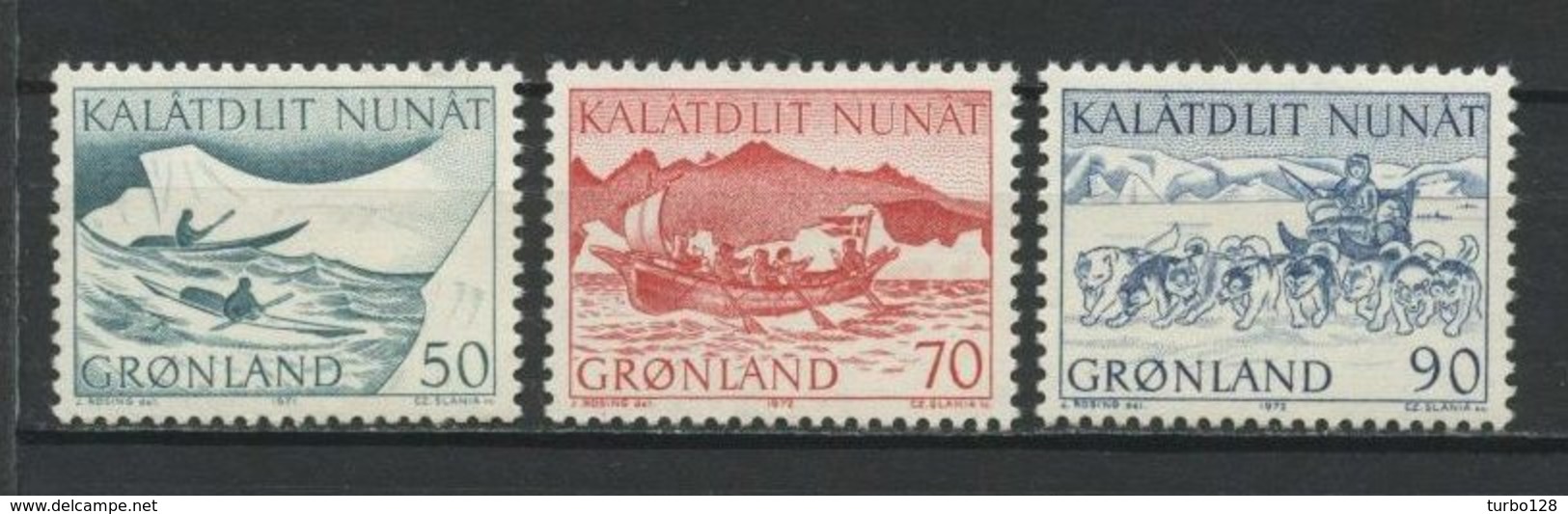 GROENLAND 1971  N° 66/68 **  Neufs MNH Superbes C 1.20 € Faune Fauna Transports Poste Chiens Dog Bateaux - Neufs