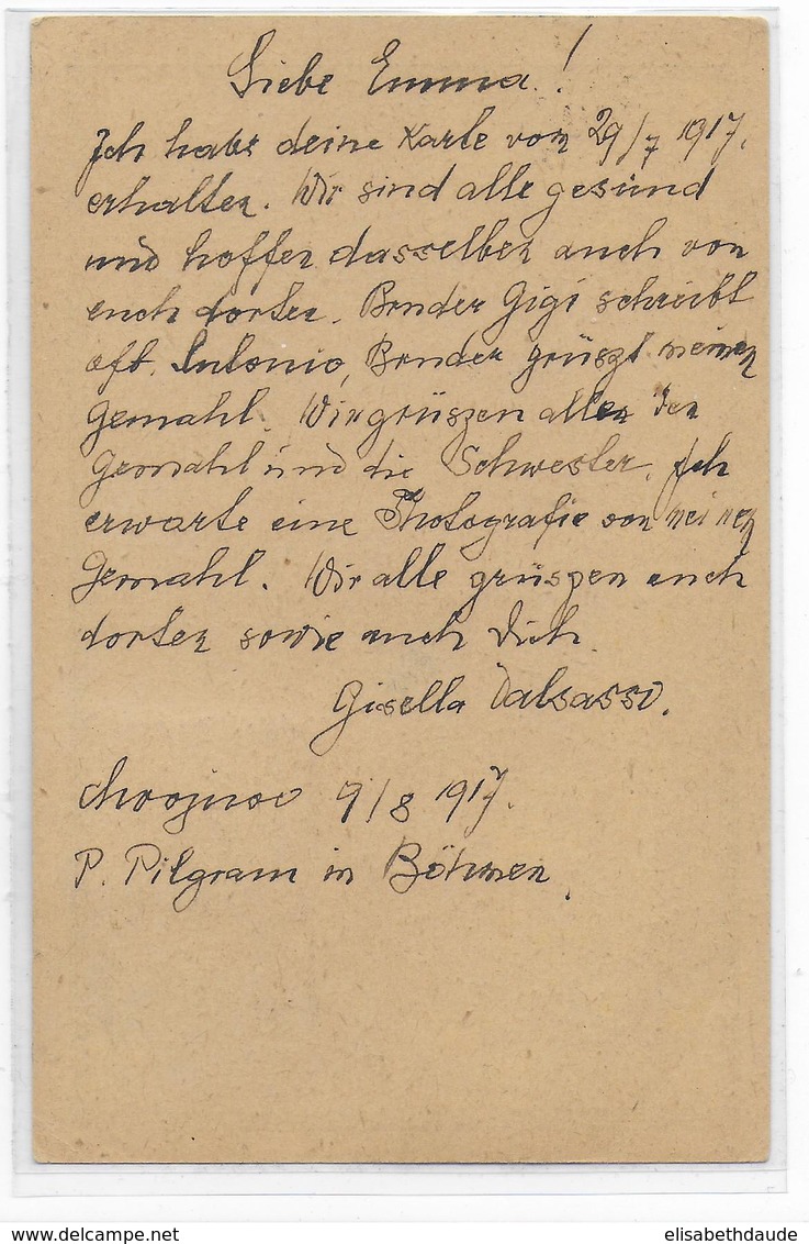 AUTRICHE - 1917 - CARTE ENTIER De PILGRAM In BÖHMEN Avec CENSURE De FELDKIRCH => UNTER HALLAU (SUISSE) - Covers & Documents