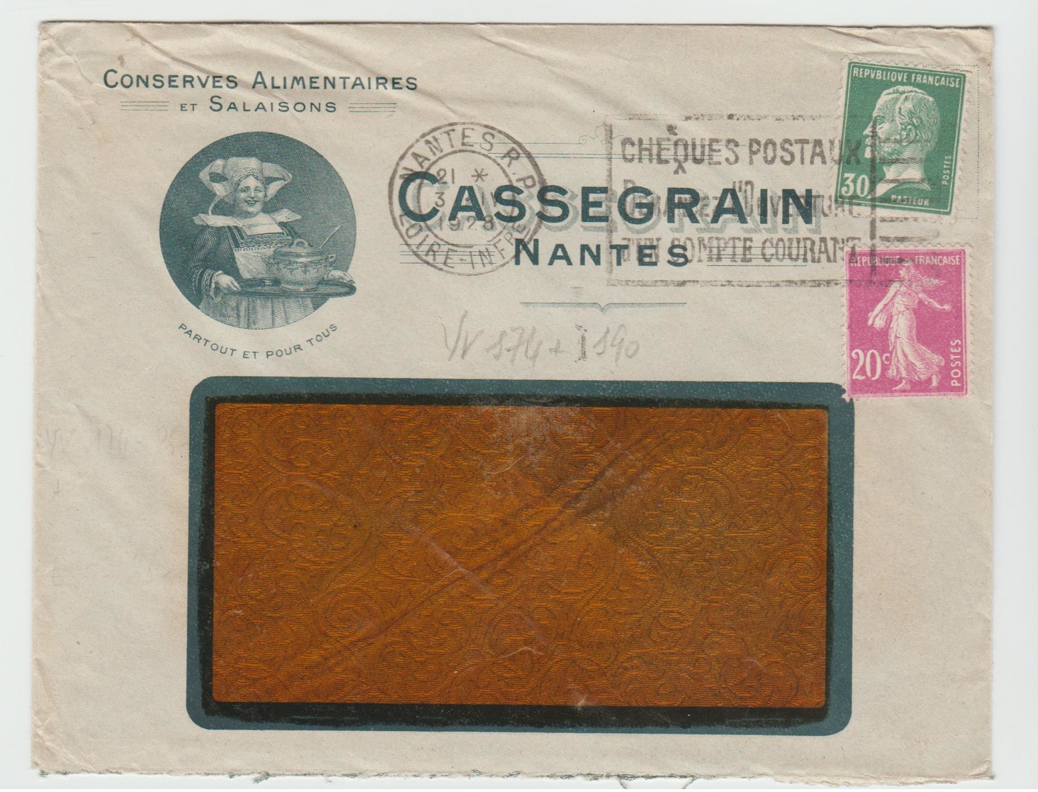 NANTES: Conserves CASSEGRAIN :  LSI De 1928 Affranchie Au Tarif - 1921-1960: Modern Period