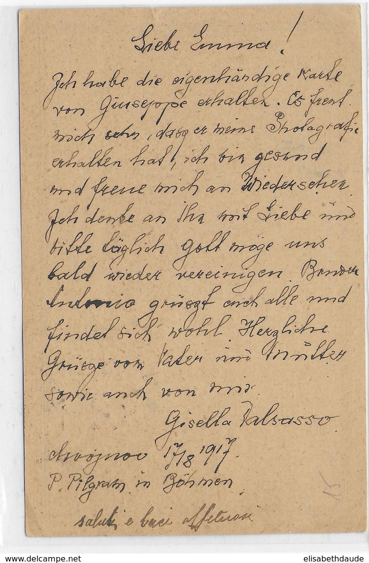 AUTRICHE - 1917 - CARTE ENTIER De PILGRAM In BÖHMEN Avec CENSURE De FELDKIRCH => UNTER HALLAU (SUISSE) - Covers & Documents