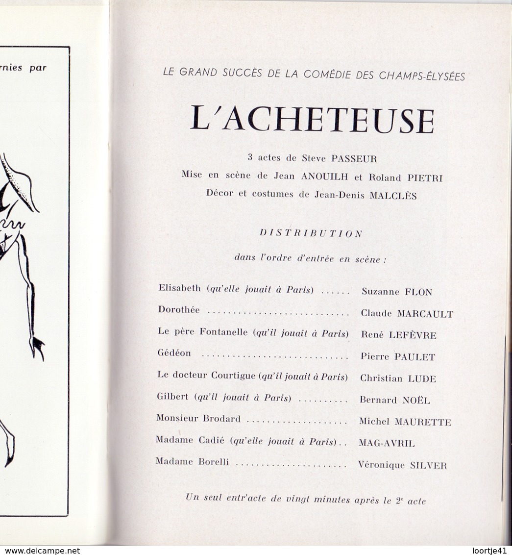 Programma Programme - Galas Karsenty - L'Acheteuse - Suzanne Flon - Saison 1964 - 1965 - Programma's