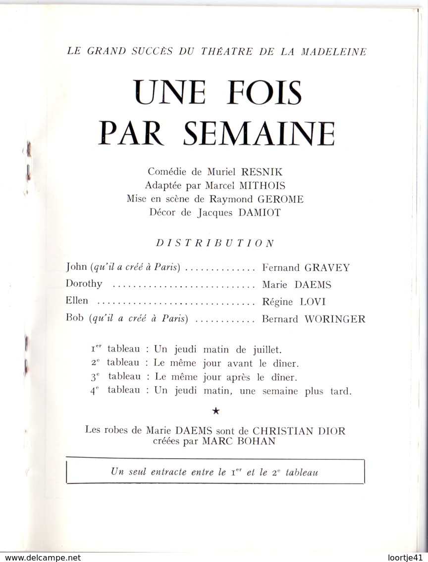 Programma Programme - Galas Karsenty Herbert - Une Fois Par Semaine - Fernand Gravey  Saison 1967 - 1968 - Programma's