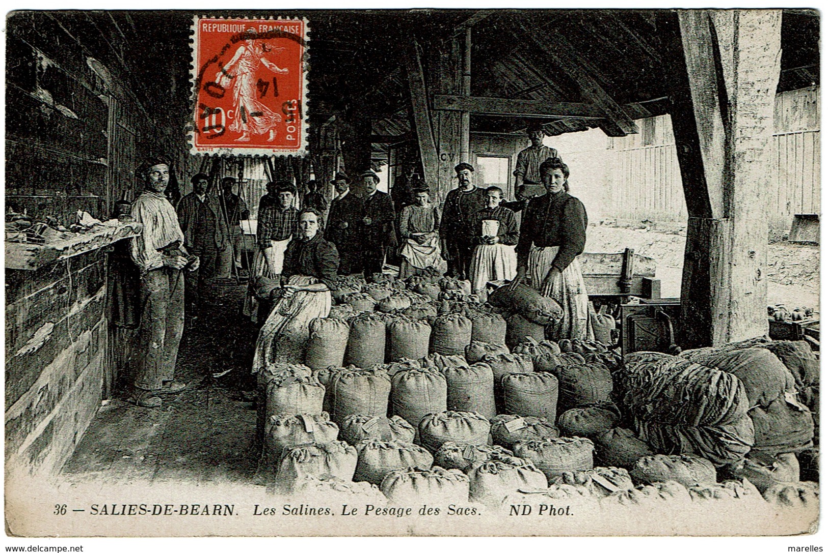 CPA Salies-de-Béarn 64.  Les Salines, Le Pesage Des Sacs, Animée, 1914 - Salies De Bearn