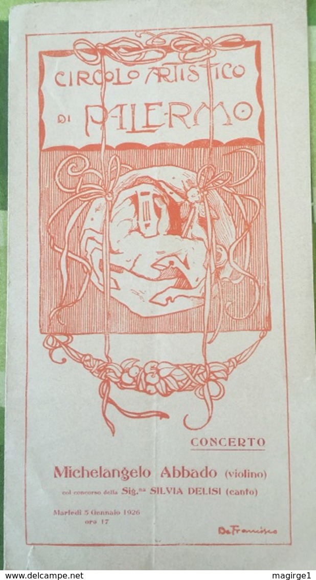 B3477 - Palermo Circolo Artistico, Depliant Del Concerto Di Michelangelo Abbado 1926 - Programmes