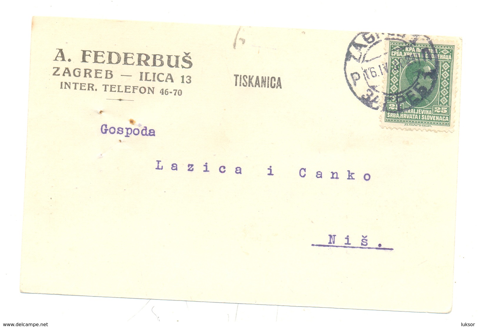 JUDAICA A . FEDERBUS ZAGREB  YEAR 1930 - Kroatien