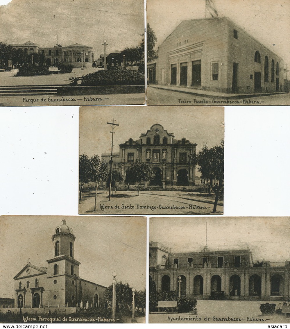 5 Postal Guanabacoa Habana Teatro Fausto, Parque , Iglesia Sto Domingo , Ayuntamiento , Iglesia Parroquial - Cuba