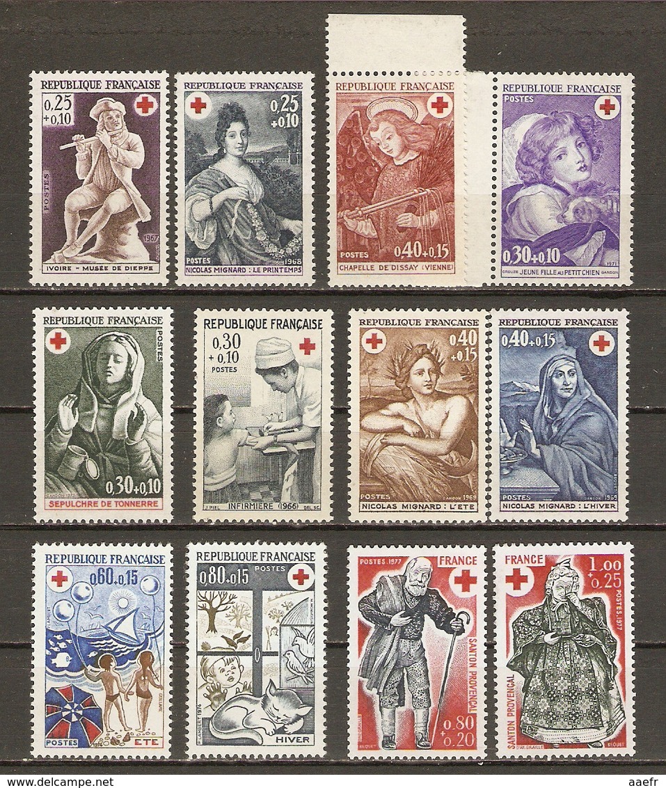 France 1966/77 - Croix-rouge - Petit Lot De 12 Timbres MNH - 3 Séries Complètes - Lots & Kiloware (max. 999 Stück)