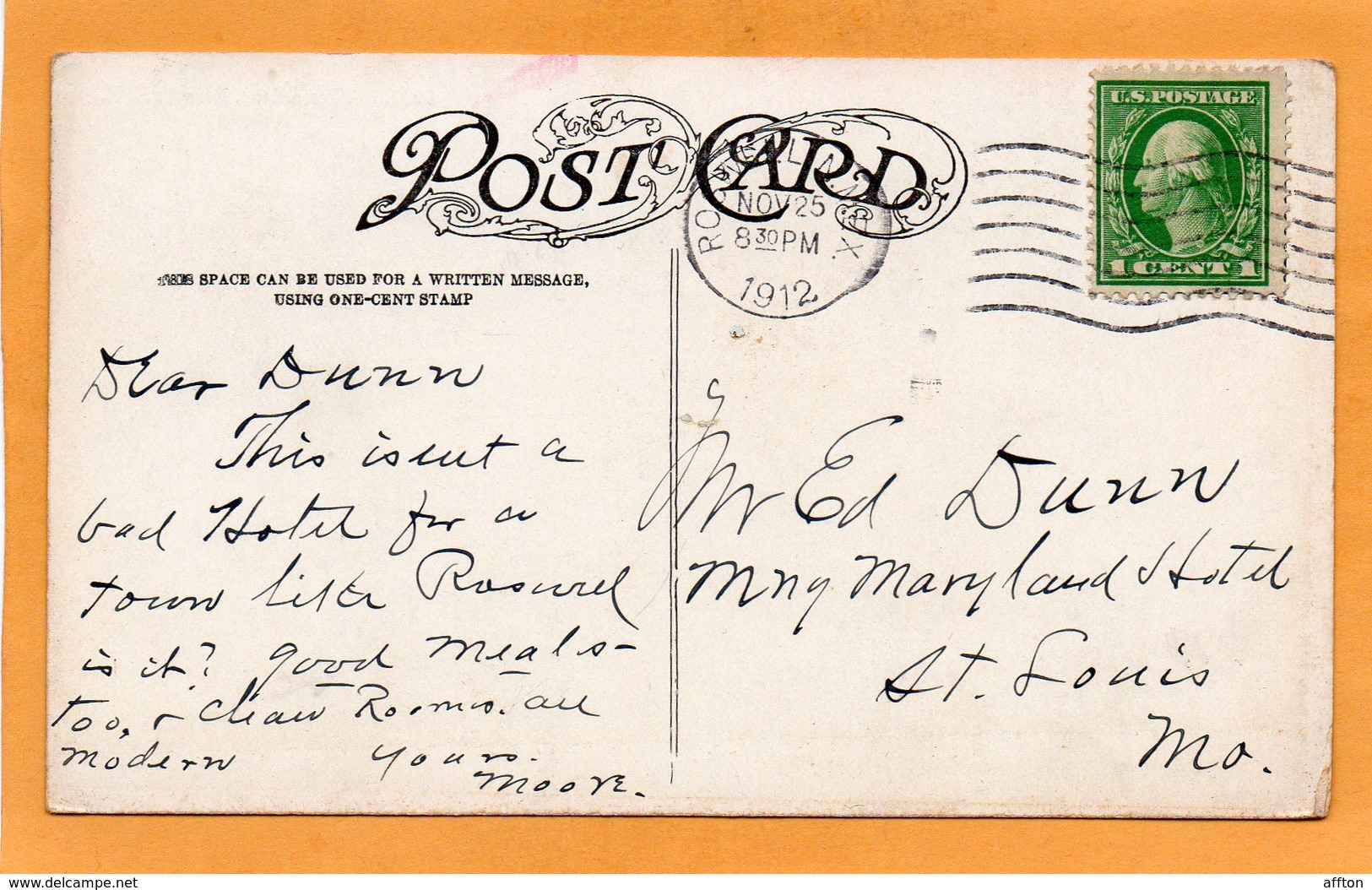 Gilkeson Hotel Roswell NM 1912 Postcard - Roswell
