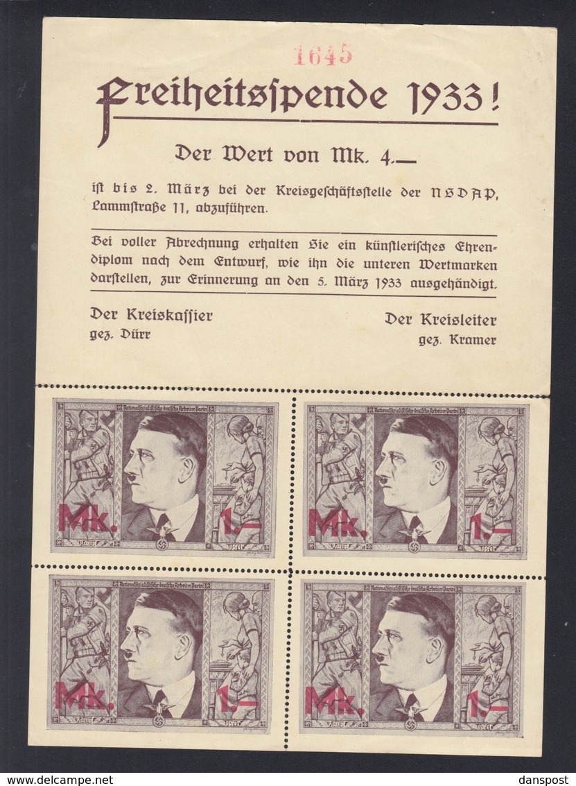 Dt. Reich Freiheitsspende 1933 - Briefe U. Dokumente