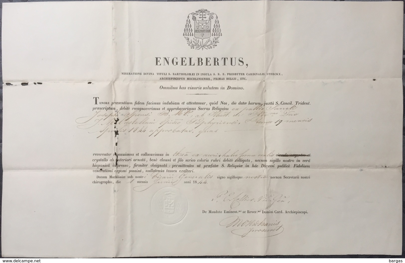 1856 Certificat De Reliquaire Relique - Religion & Esotérisme