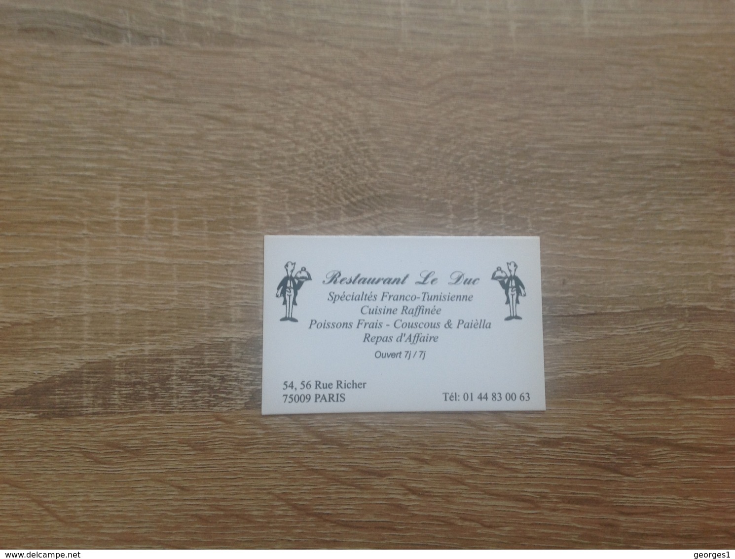 Carte De Visite De Restaurant   Restaurant Le Duc    Paris 9eme - Cartoncini Da Visita