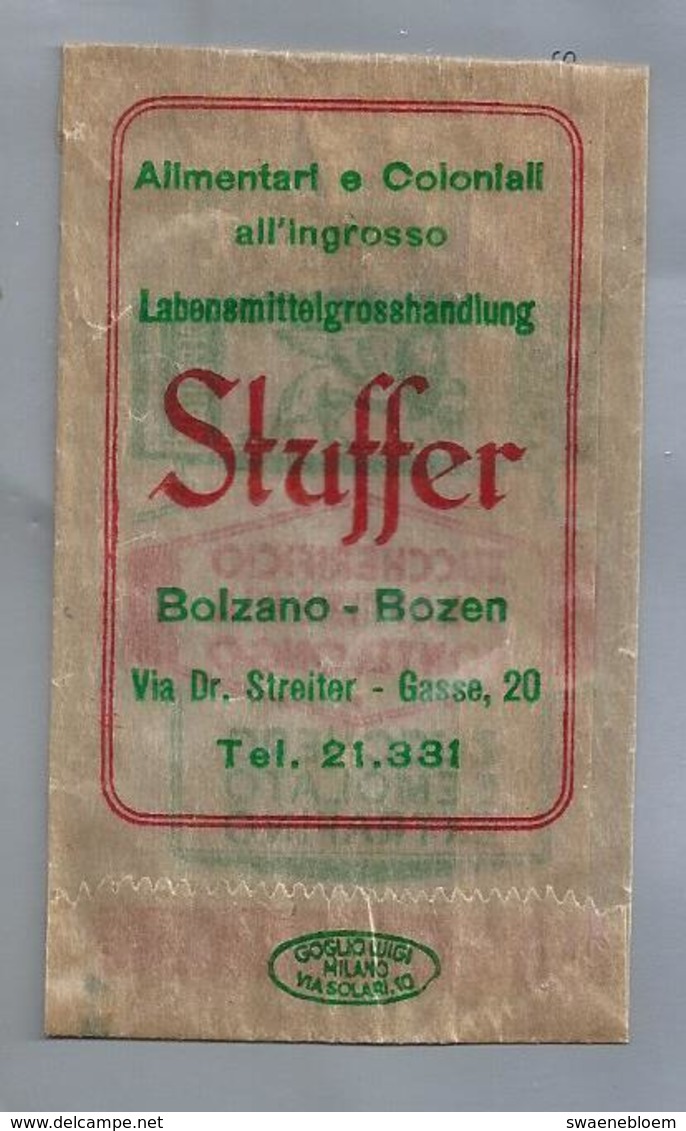 Suikerzakje.- BOLZANO BOZEN. - STUFFER -. Via Dr. Streiter - Gassa 20. Suiker Sucre Zucchero Zucker Sugar - Azúcar