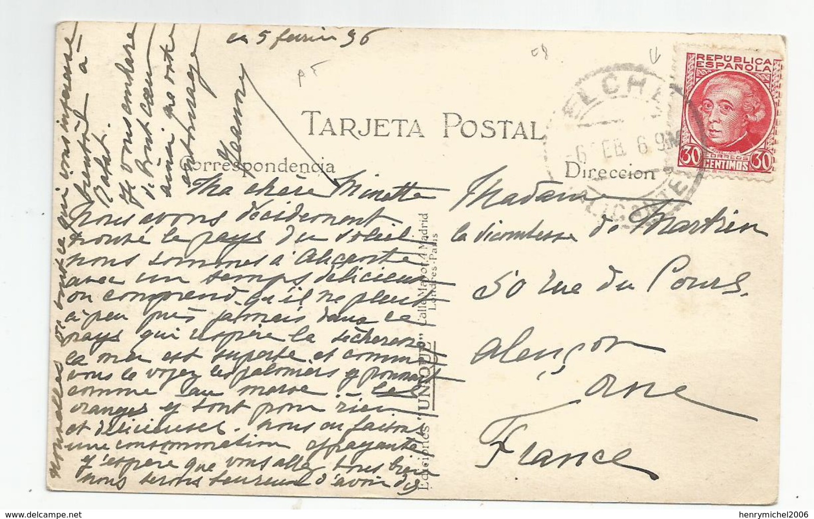 Espagne Espana Alicante Pasarela Y Plaza De Ramiro 1936 Republica Espanola 30 Centimos Timbre - Alicante