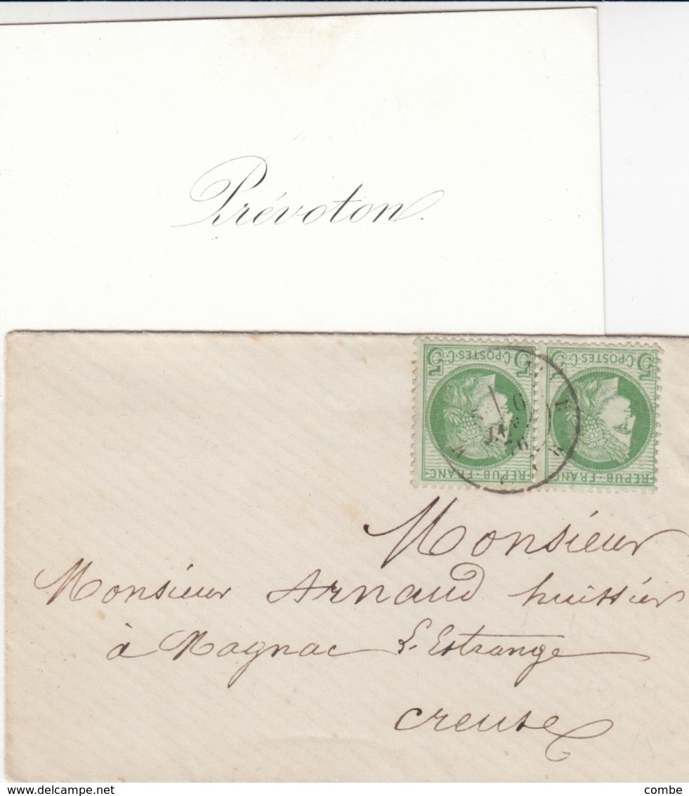 LETTRE AVEC CARTE DE VISITE. 6 JANVIER 1876. PAIRE N° 53. - 1849-1876: Période Classique