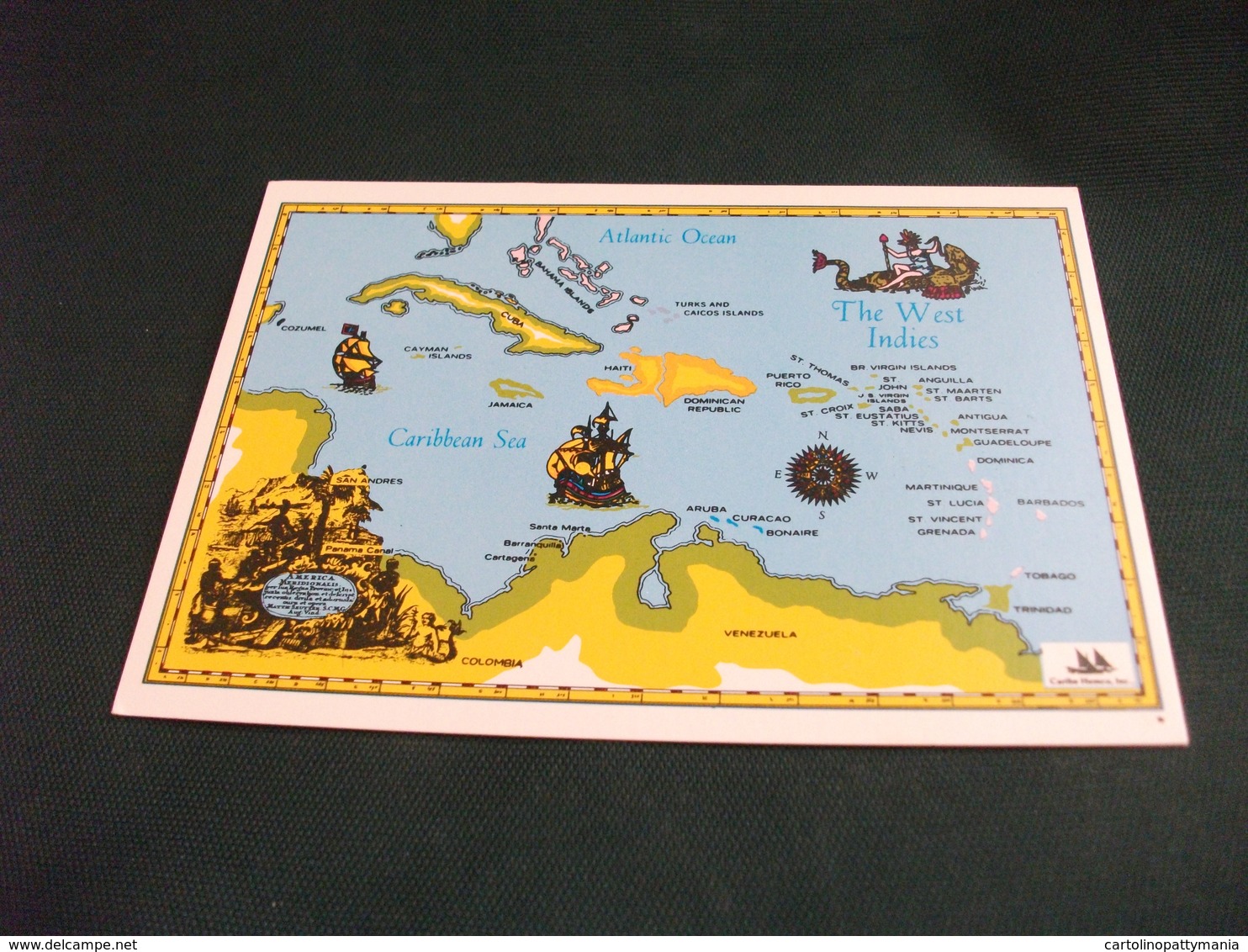 CARTA GEOGRAFICA MAP THE WEST INDIES CARABBEAN SEA ATLANTIC OCEAN  CUBA VELIERI MAP - Carte Geografiche