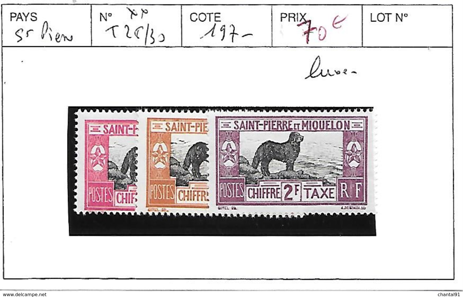 SAINT PIERRE ET MIQUELON N° T 28/30 ** LUXE - Postage Due