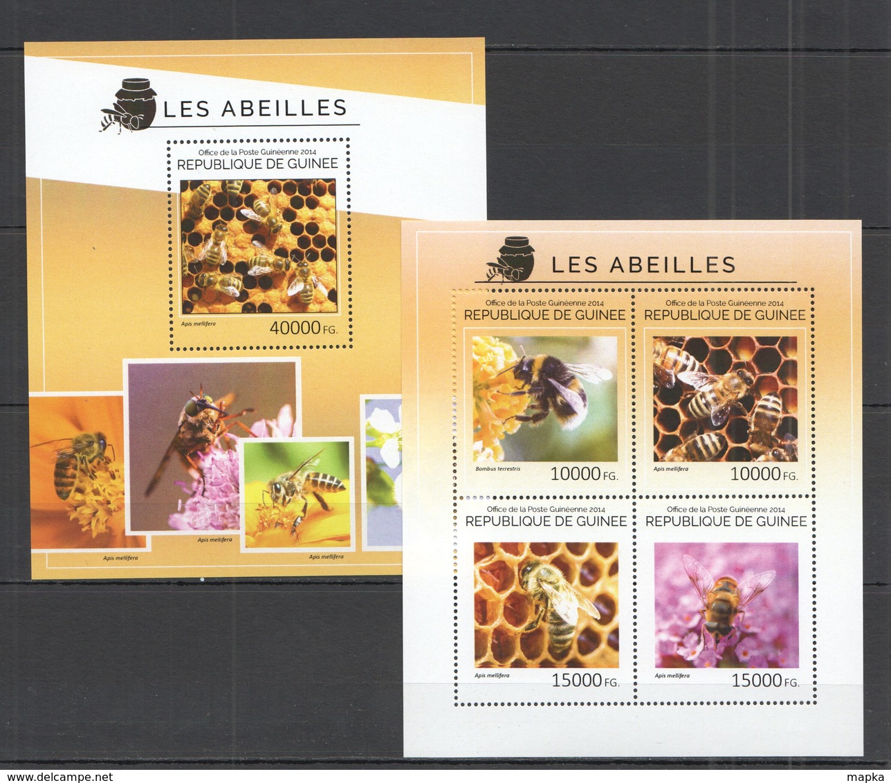 VV987 2014 GUINEE GUINEA FAUNA INSECTS HONEYBEES LES ABEILLES KB+BL MNH - Honeybees