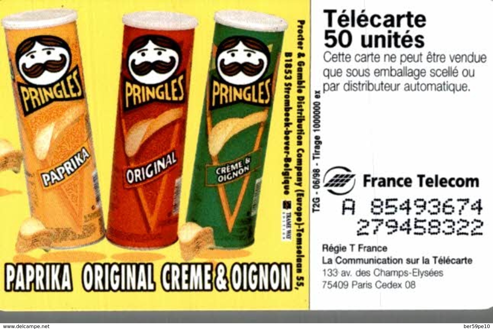 TELECARTE 50 UNITES  PRINGLES - 1998