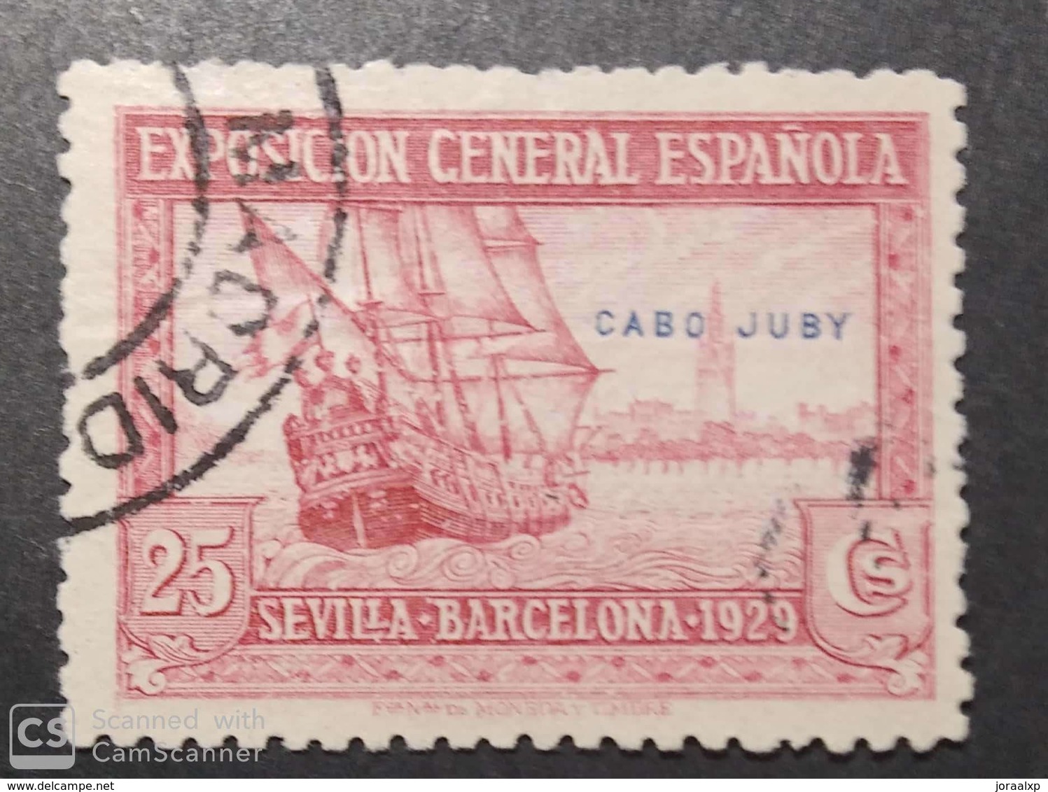 1929 Cabo Juby. Edifil 44 Exposición  Sevilla Y Barcelona. 25 Cts Rosa. Matasellos De Madrid. - Cabo Juby