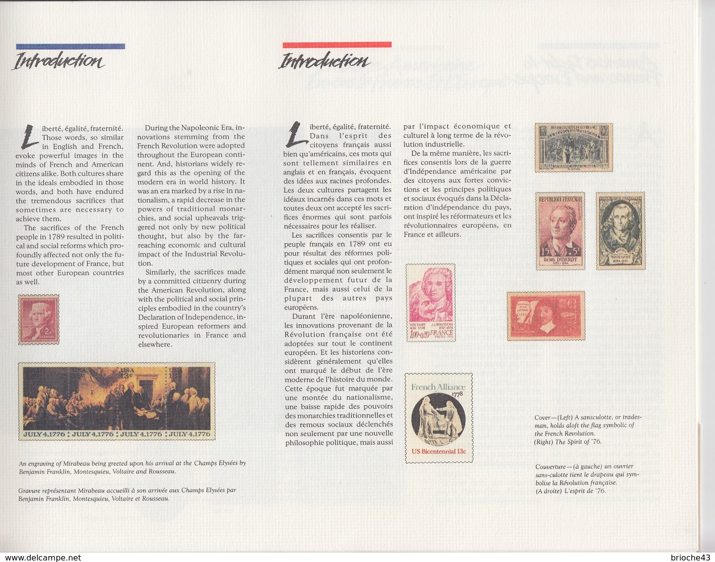 FRANCE - USA-FRANCE PHILATELIC SOUVENIR COMMEMORATING FRENCH REVOLUTION- BOOKLET 8P.  /TBS - Postdokumente