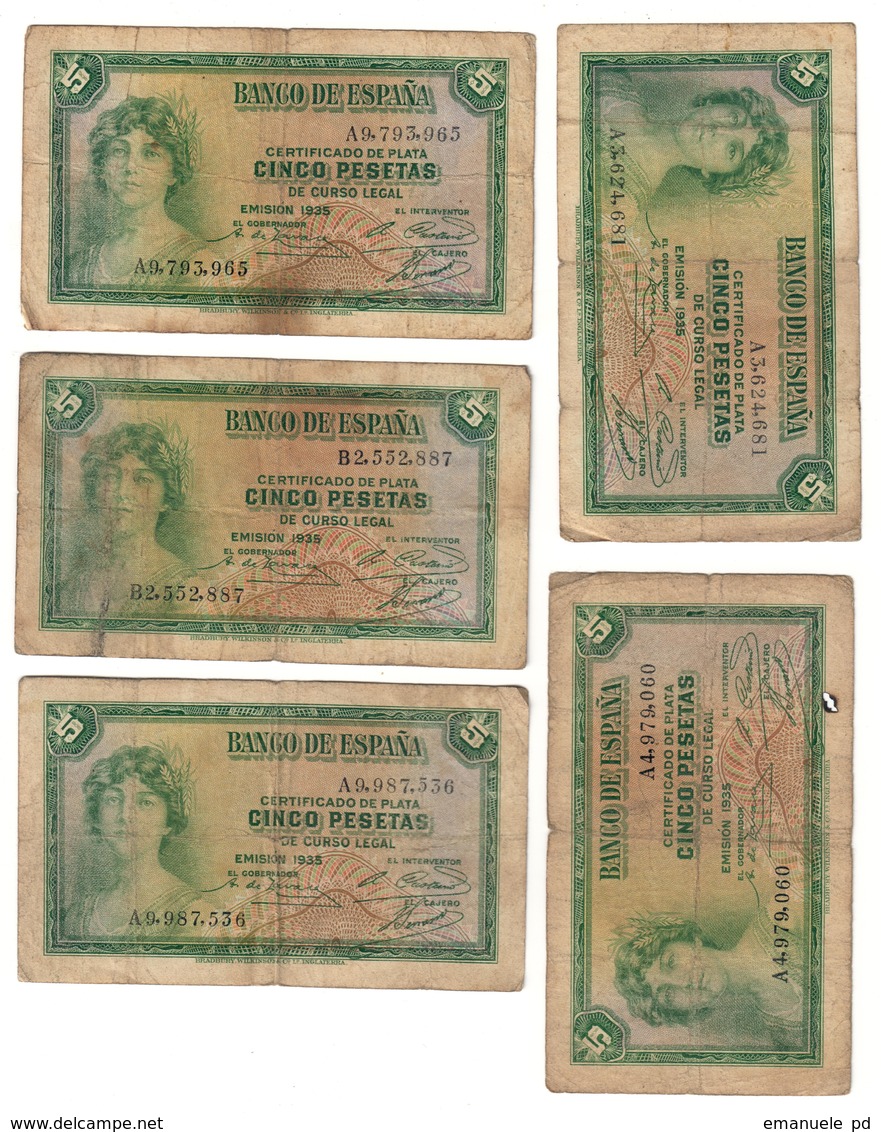 Spain Lot 5 X 5 Pesetas 1935 - 5 Pesetas