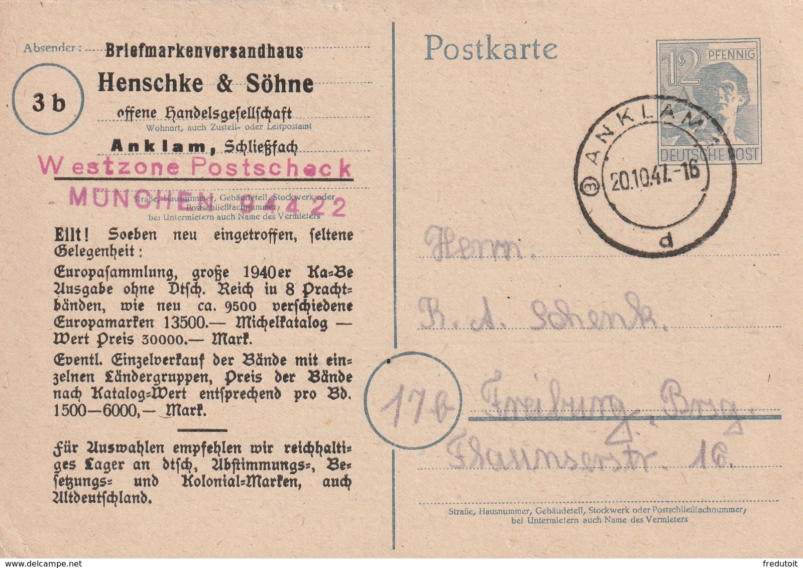 LETTRE - ZONE AAS - ENTIER POSTAL - Anklam Le 20/10/1947 - Autres & Non Classés