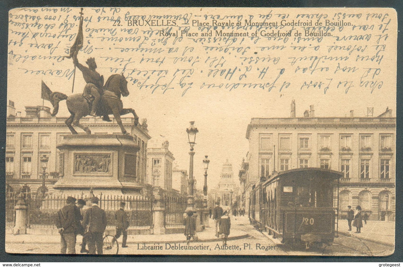 TRAM - CP De BRUXELLES - Place Royale Et Monument G. De Bouillon Avec Le Tram N°20 Reliant Le Palais De Justice Par La R - Nahverkehr, Oberirdisch