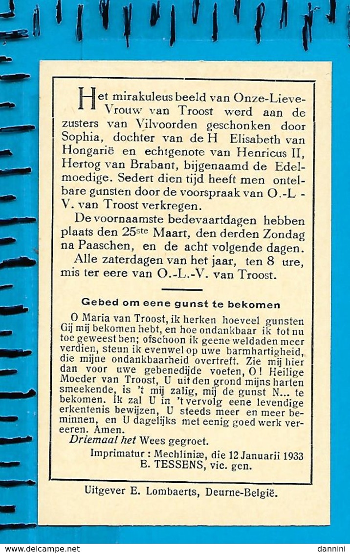 Holycard    Lombaerts    O.L.V. Van Troost   Vilvoorde - Andachtsbilder