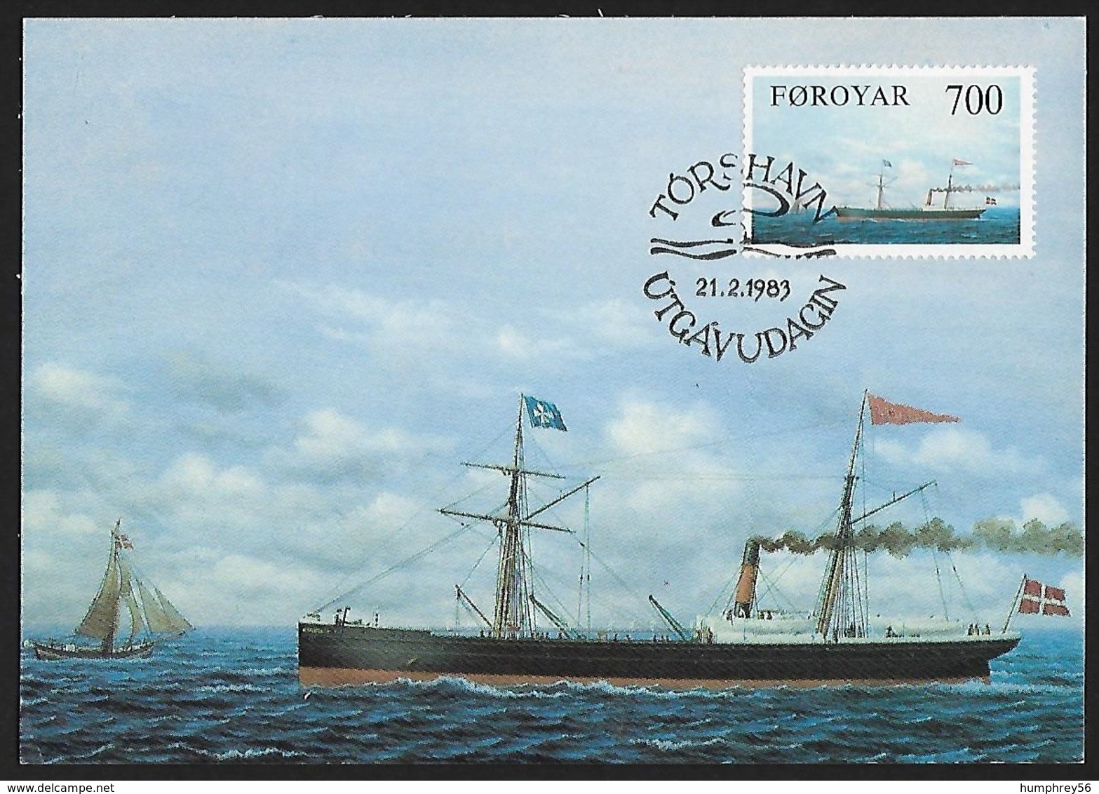 1983 - FAROE ISLANDS - Card Steamships + Michel 81 [Thyra] + TORSHAVN - Féroé (Iles)