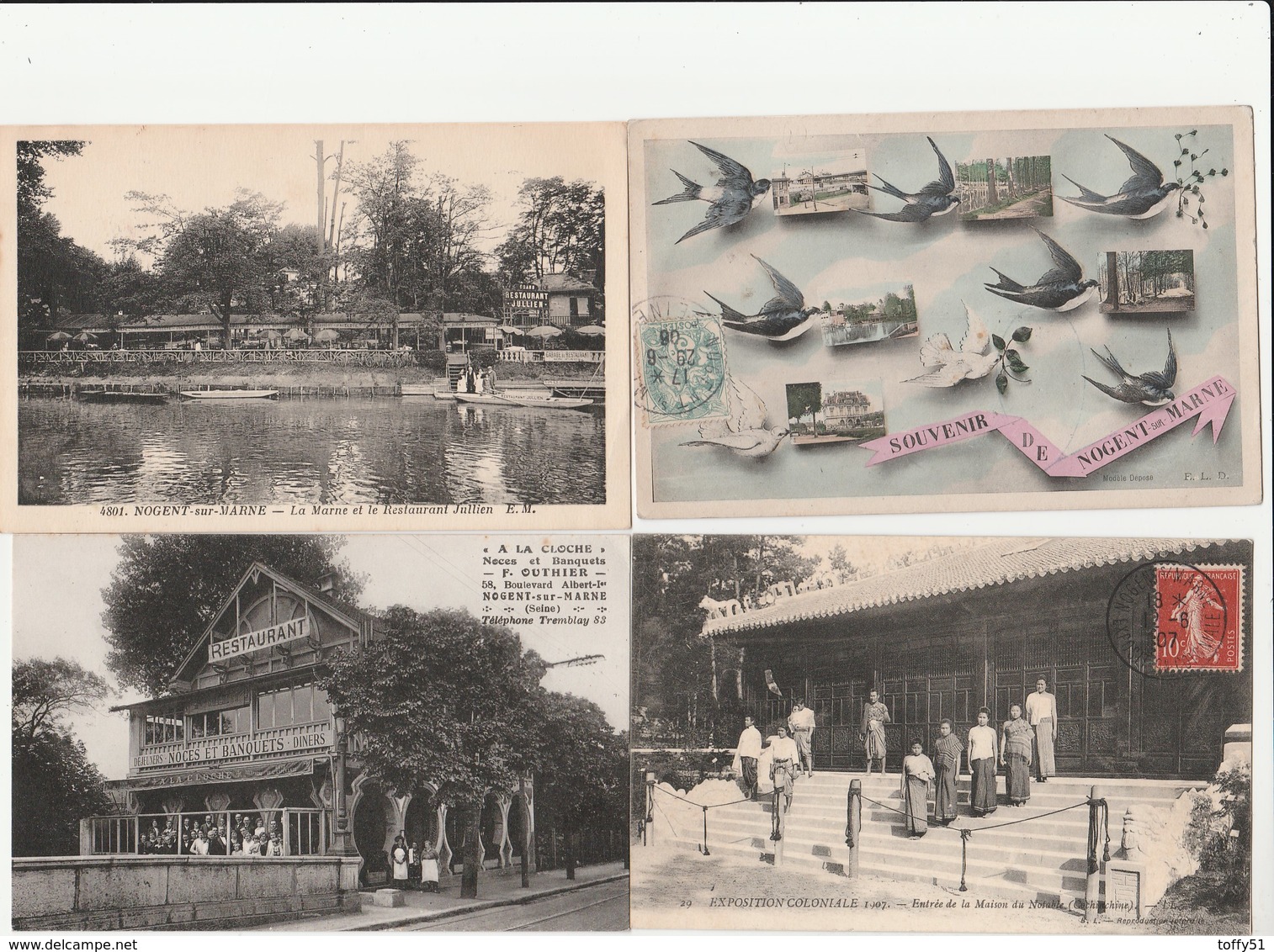 4 CPA:NOGENT SUR MARNE (94) RESTAURANT "À LA CLOCHE" F.OUTHIER,RESTAURANT JULIEN,EXPOSITION MAISON DU NOTABLE,SOUVENIR - Nogent Sur Marne