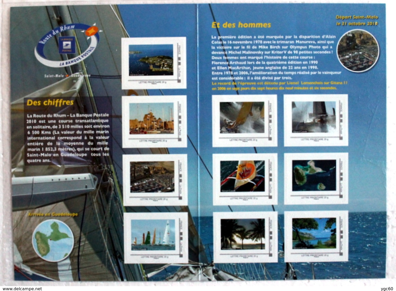 COLLECTOR 2010 « ROUTE DU RHUM » 10 TIMBRES ADHÉSIFS – TBE / NEUFS - Collectors