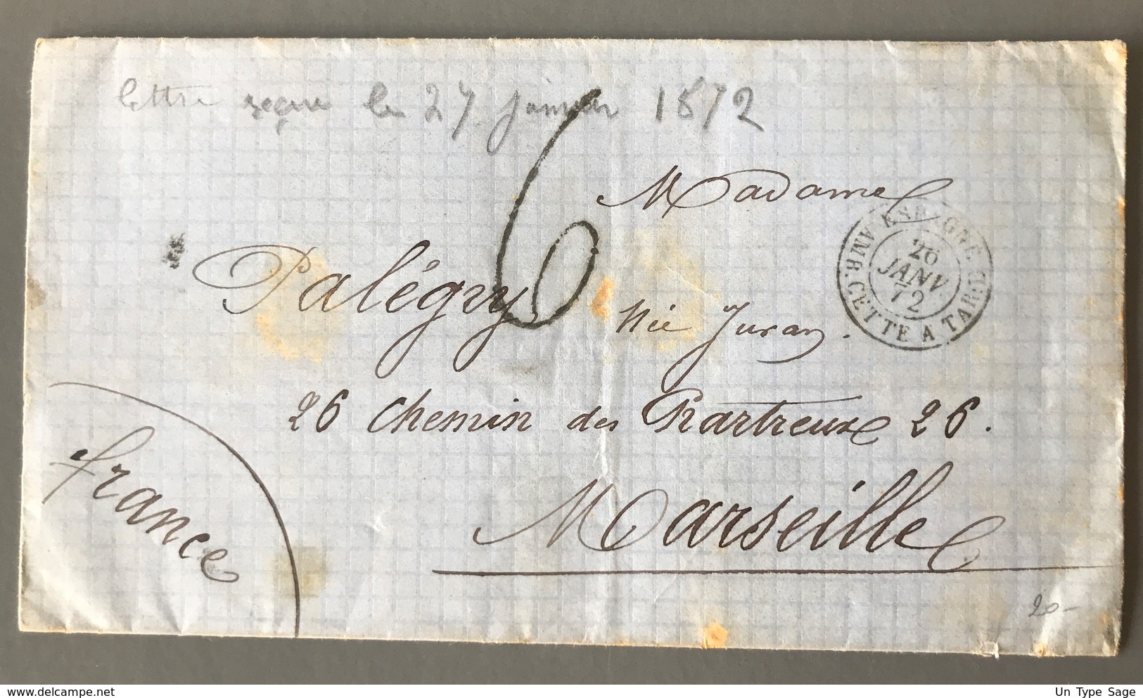 Espagne, Lettre 1872 - Mouillage De ROQUETTAS Pour La France - Marine - (B1872) - Cartas & Documentos