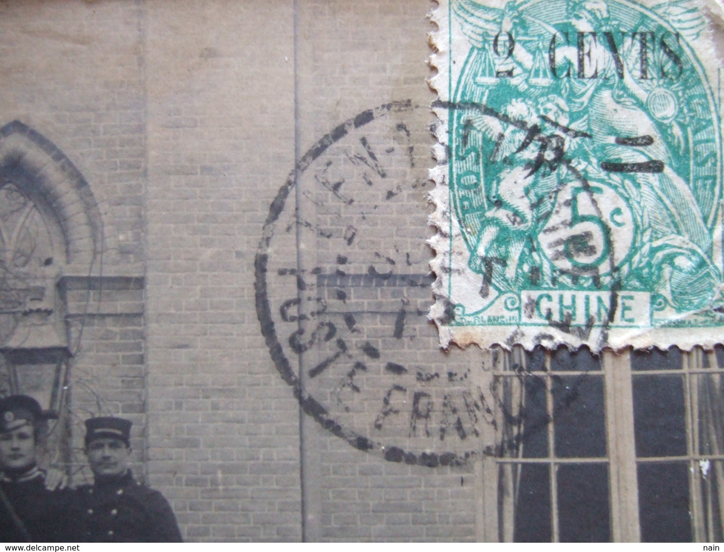 CHINE - TIENTSIN - CARTE PHOTO - " TROUPES INTERNATIONALES TIENTSIN " - POSTE FRANÇAISE + CACHET DE MARINE 1912 " RARE " - Chine