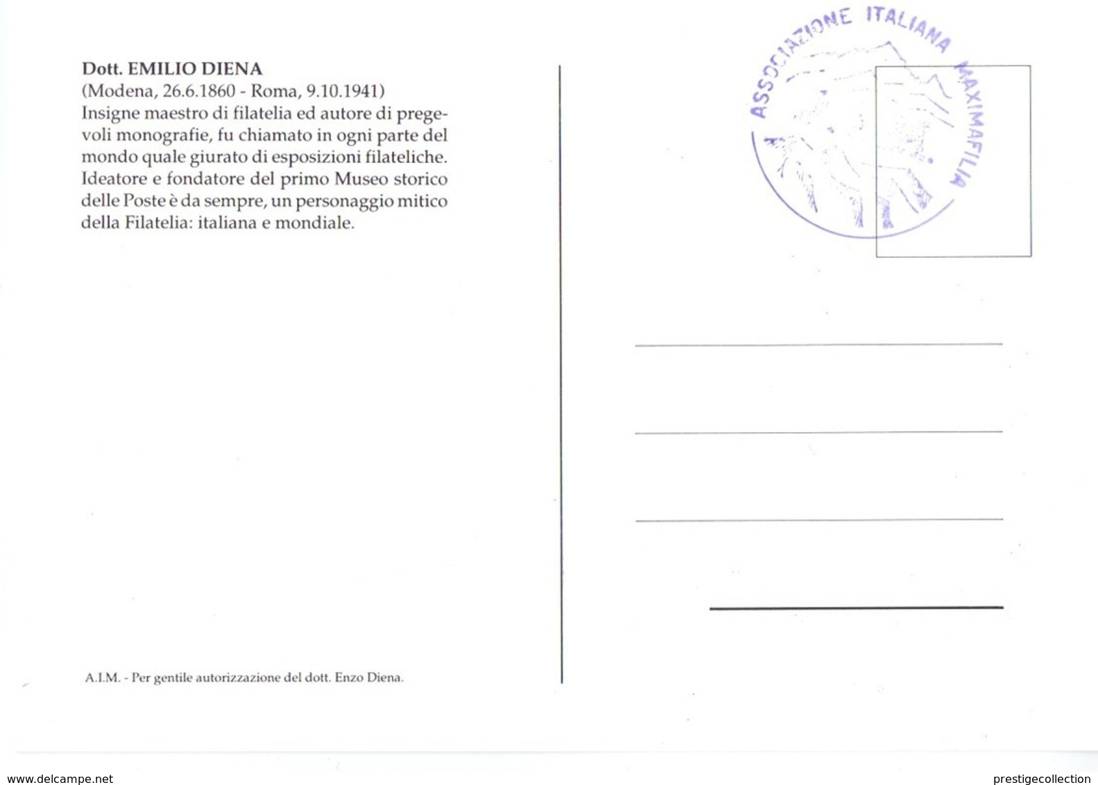 DOTT. EMILIO DIENA   1989 MAXIMUM POST CARD (GENN200463) - Briefmarkenausstellungen