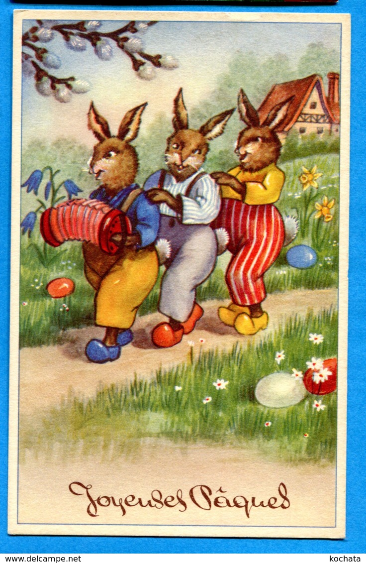 OLI180, Lapin, Rabbit, Hase, Musique, Accordéon, 53613, Circulée 1951 - Ostern